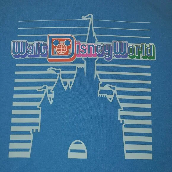 Disney Parks Women’s Medium Blue Retro Print Castle Cropped Hoodie Lightweight - Picture 2 of 7